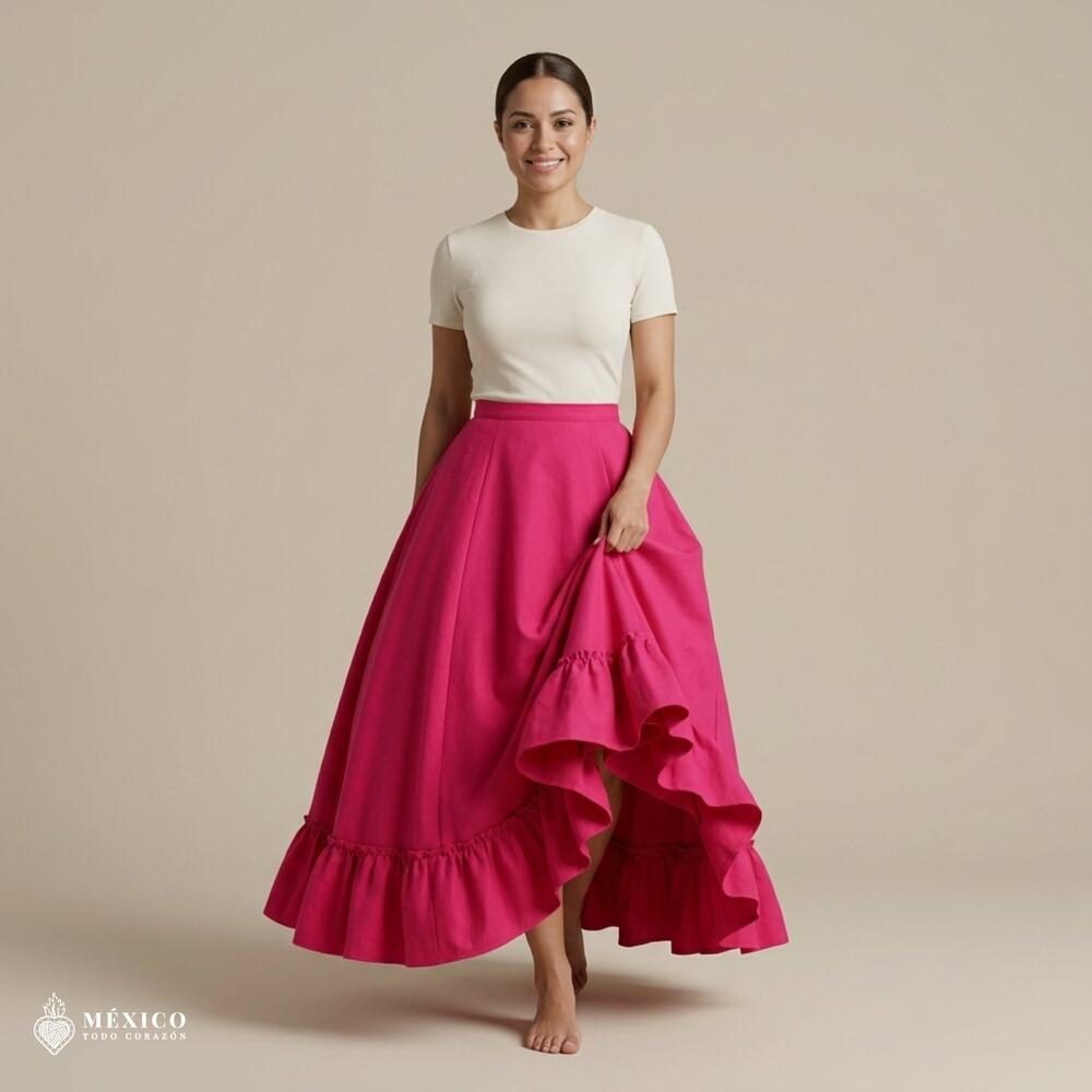 Pink Mexican Single Skirt – Adjustable Traditional Style (Length 39.0")